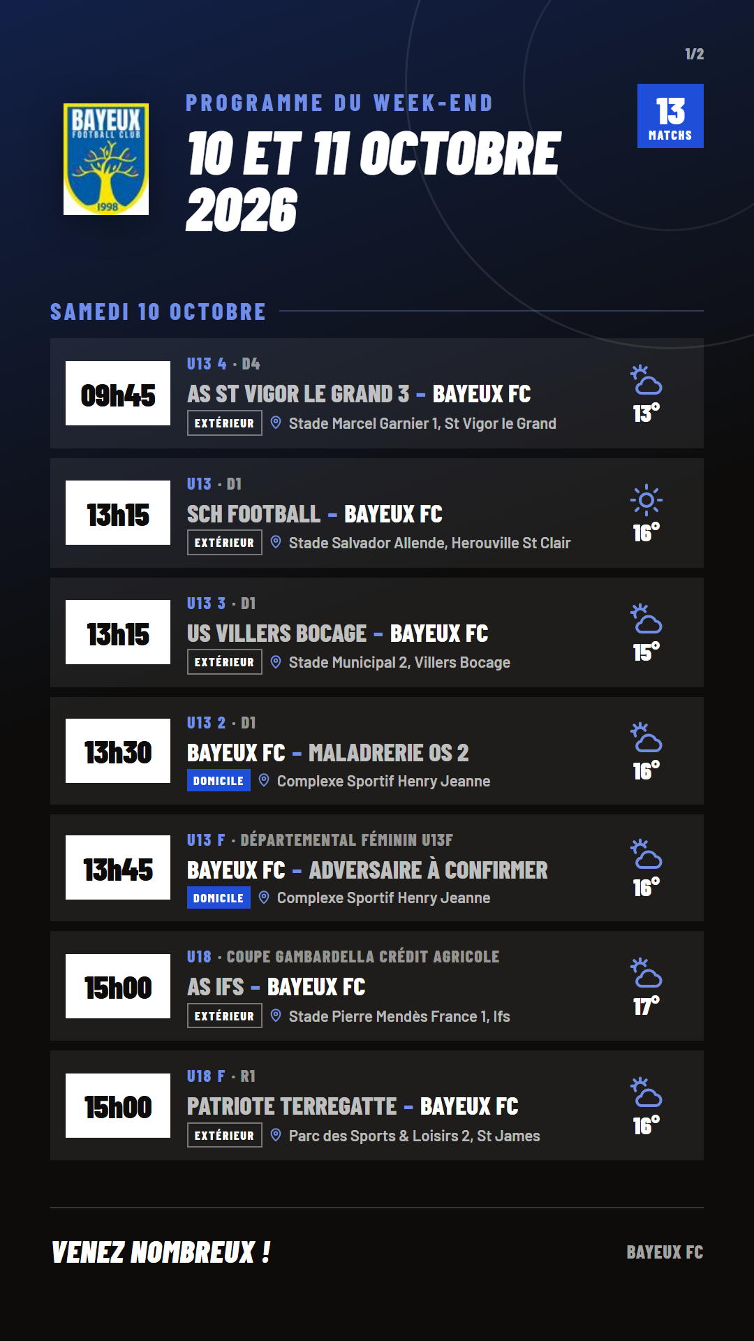 Programme du week-end du Bayeux FC, 10 et 11 octobre 2026, image 1 sur 2