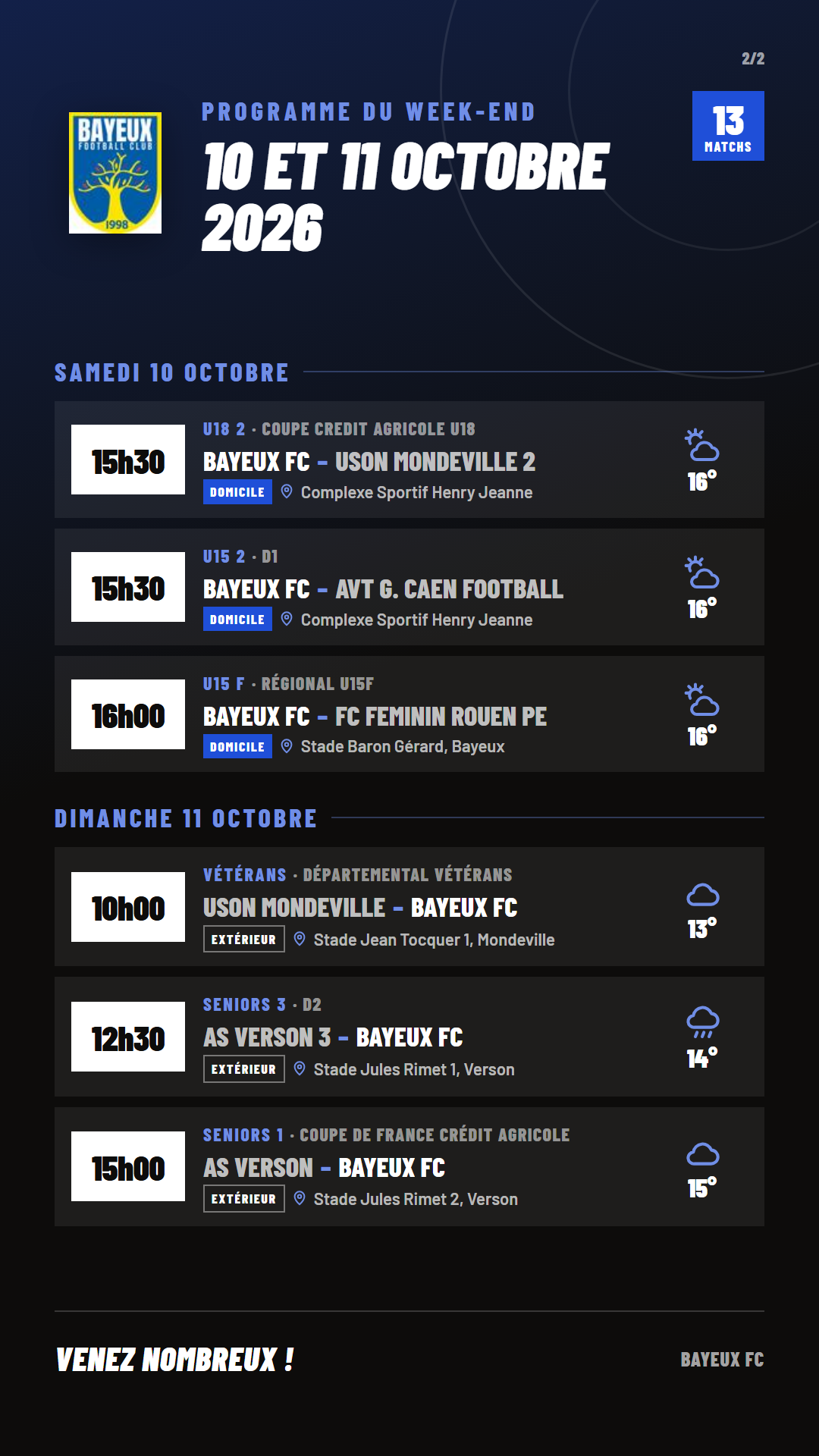 Programme du week-end du Bayeux FC, 10 et 11 octobre 2026, image 2 sur 2